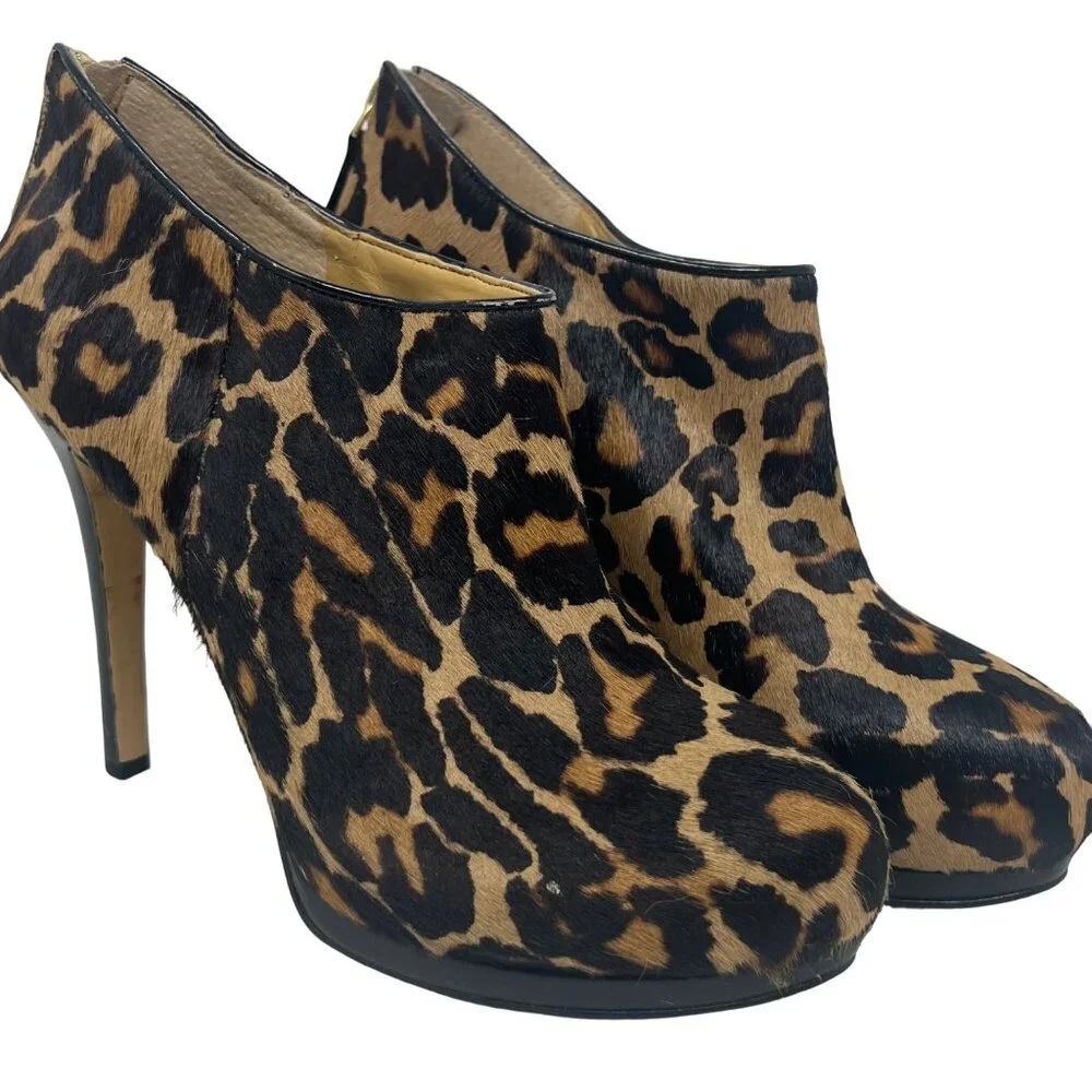 Nine West Haywire Stilleto Platform Heels‎ Mobwife Booties Cheetah Leopard Fur 8